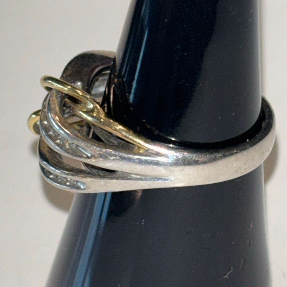 2 tone 14k yellow gold & 925 silver infinity twist knot ring w/diamonds Sz 7 - Picture 6 of 10